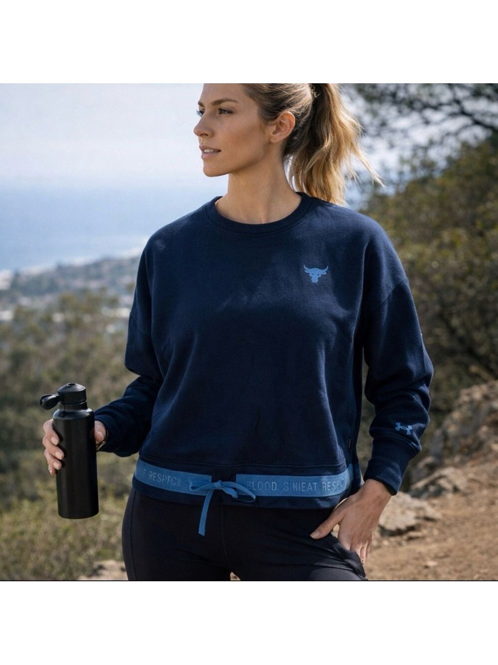 Under Armour Project Rock Blue Ribbon Sweatshirt XL Loose Fit Patriotic Pullover